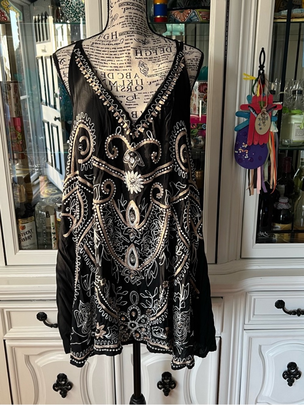 Mira Boutique Black Embellished Beaded Embroidered Party Minidress XL